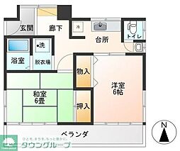 JR中央線 国立駅 徒歩3分の賃貸アパート 2階2DKの間取り