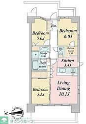 JR中央線 武蔵境駅 徒歩4分の賃貸マンション 7階3LDKの間取り