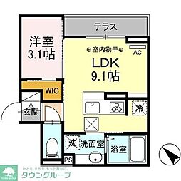 JR中央線 三鷹駅 徒歩13分の賃貸アパート 1階1LDKの間取り