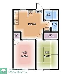 西武多摩川線 多磨駅 徒歩6分の賃貸アパート 2階2DKの間取り