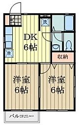 T.KハウスB 2DKの間取図画像