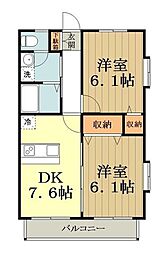 ベルハウス貫井B 2DKの間取図画像