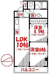 アルファ武蔵野2 2LDKの間取図画像