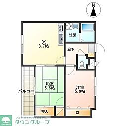 アパートメントハウスダニエリ 2DKの間取図画像