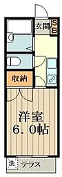 JR中央線 武蔵小金井駅 徒歩25分の賃貸アパート 1階1Kの間取り