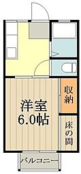 JR中央線 武蔵小金井駅 徒歩15分の賃貸アパート 2階1Kの間取り