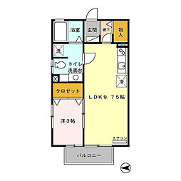 グリーンハイツ 2階1LDKの間取り
