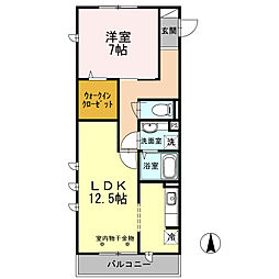 エクセルハイムII 106 1階1LDKの間取り