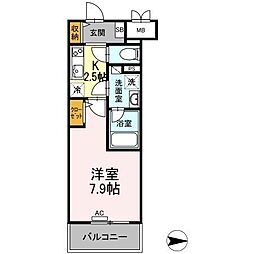 響 2階1Kの間取り