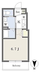 b'CASA大山 1Kの間取図画像