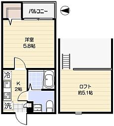 エスカリエ・ルージュ 3階1Kの間取り