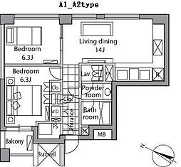 レジディアタワー乃木坂 2LDKの間取図画像