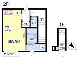 グランディール 2階ワンルームの間取り