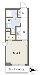 ルミナス駒場 2階1Kの間取り