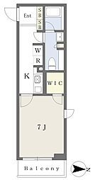 ルミナス駒場 2階1Kの間取り