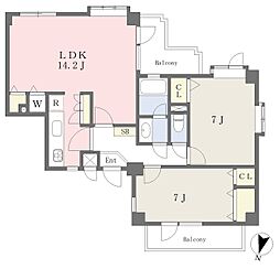 リレント目黒 3階2LDKの間取り