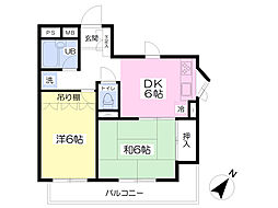 アールスコート田園調布 2階2DKの間取り