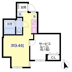 目黒三田テラスハウス 1階ワンルームの間取り