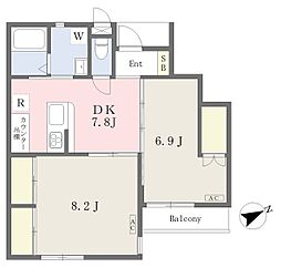 オルム上目黒 2DKの間取図画像