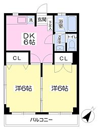 第二高橋マンション 3階2DKの間取り