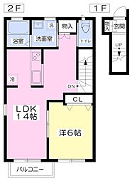 楓月荘 1LDKの間取図画像