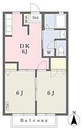 ハイツB 2DKの間取図画像