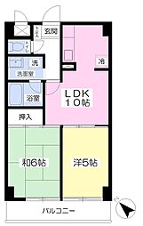 エスカイア100河辺第四 4階2LDKの間取り