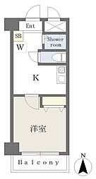グロブナーハウス八王子II 2階1Kの間取り