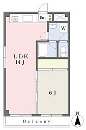 ブラウンヒル 2階1LDKの間取り
