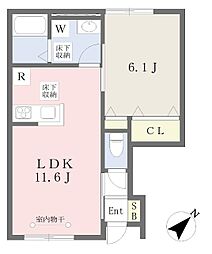 ガーデニアテラス・サウス 1階1LDKの間取り