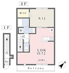 ガーデニアテラス・サウス 2階1LDKの間取り