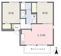 ＮＰライトコート宇津木台　Ｂ棟 1階2LDKの間取り