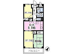 パーシモン610・Ｂ 3階3DKの間取り