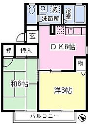 セジュール石川 2DKの間取図画像