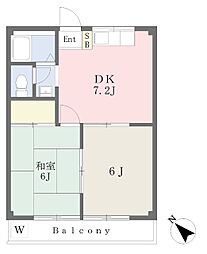 キャッスル並木 3階2DKの間取り