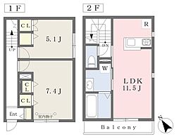 ガーデニアテラス・ノースウィング 1階2LDKの間取り