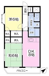京王線 京王八王子駅 徒歩20分の賃貸マンション 3階2DKの間取り