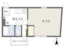 パティオ四季 4階1Kの間取り