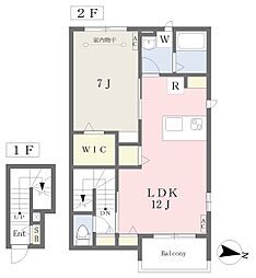 ブランノワール 2階1LDKの間取り