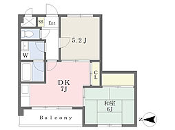 マンションアゼリア 2DKの間取図画像