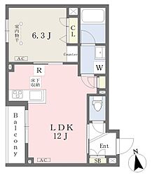 ＦＵＣＨＵ　ＭＩＤ　ＶＩＬＬＡＧＥ 1階1LDKの間取り