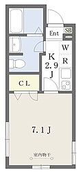アイン狛江 1Kの間取図画像