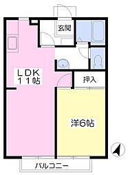 サンビレッジ光Ｃ 1階1LDKの間取り