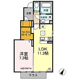 JR身延線 国母駅 徒歩27分の賃貸アパート 1階1LDKの間取り