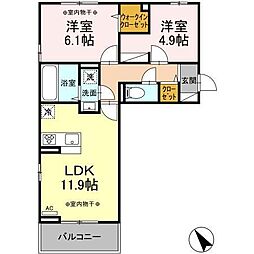 JR中央本線 甲府駅 徒歩27分の賃貸アパート 3階2LDKの間取り