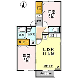 JR身延線 甲斐住吉駅 徒歩29分の賃貸アパート 2階2LDKの間取り
