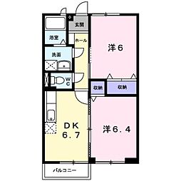 JR身延線 小井川駅 徒歩13分の賃貸アパート 2階2DKの間取り