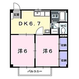 JR中央本線 石和温泉駅 徒歩18分の賃貸アパート 2階2DKの間取り