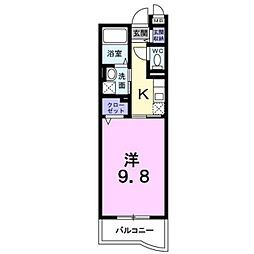 JR身延線 小井川駅 徒歩15分の賃貸マンション 3階1Kの間取り