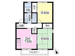 グランブルー1 2DKの間取図画像